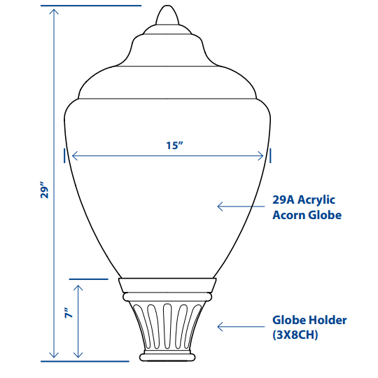12′ 4″ Pole with 29A Acrylic Acorn Globe