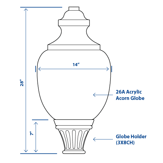 10′ 4″ Pole with 26A Acrylic Acorn Globe