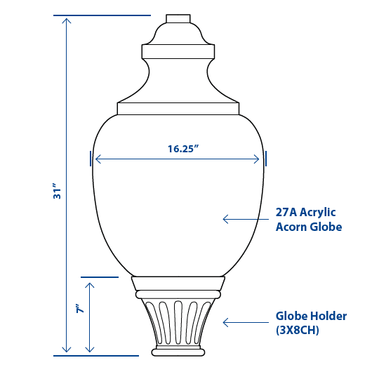 14′ 4″ Pole with 27A Acrylic Acorn Globe